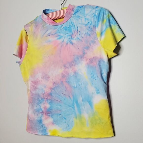 Heart & Hips S Tie Dye T Shirt Crop Top Sky Blue Pink Yellow Super Soft Spring - Picture 1 of 8